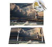 6 PCS PVC Placemats Set Old Lighthouse by The Sea Place Mats for Dining Table Heat Resistant Place Mat Non-Slip Vinyl Woven Table Mats for Kitchen TableProtection Cloth Placemat 18" X 12"