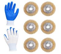 6 PCS RAC814 Replacement Wire Brush for Ryobi Patio Cleaner + 1pcs Gloves | Replacement Wire Brush for Ry18Pca-0 & Opc1800,115mm Steel Wheel Brush With 16mm Arbor Hole for Cleaning Rust Joint Debris