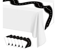 6 Pcs Racing Table Runners, Race Car Party Decoration 35 x 274cm Racetrack Table Runner Plastic Disposable Table Decor for Kid Boy Two Fast Birthday Car Theme Party