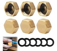 6 Pcs Radiator Valve Caps with Sealing Tape, Brass Radiator Valve Caps, 19mm Inner Diameter Plumbing Fittings, 23x11mm Copper End Caps, Hexagonal Radiator Blanking Plug for Leak Prevention