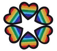 6 Pcs Rainbow Heart Patches, Heart Appliques Iron on Patches for DIY Sewing Embroidery Backpack Decoration Handicrafts(Black)