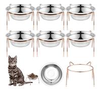 6 Pcs Raised Cat Bowls Bulk, 680ml Stainless Steel Feeding Bowl with Stand, Non-Slip Silicone Mat Cats Feeder, Elevated Food and Water Bowls for Pets, Kittens, Puppies