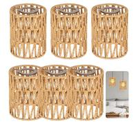 6 PCS Rattan Lamp Shade,Small Wicker Pendant Light Shade - Cylinder Woven Wicker Lampshades Replacement,Paper Rope & Metal Frame,Bohemian Ceiling Hanging Light Shades for Wall Light