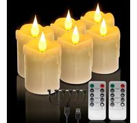 6 PCS Real Wax Rechargeable Flameless Warm White LED Candles,Remote Control,Brightness Adjustable Flickering Battery Operated Tea Lights Candles with Timer,for Christmas, Wedding, Home Decor