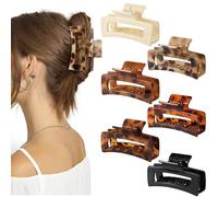 6 Pcs Rectangle Tortoise Shell Claw Clip - 3.5 Inch Medium Hair Clips for Women and Girls, Non-slip Square Claw Clips for Thick/Thin Hair, Strong Hold Banana Jaw Clips Accessories