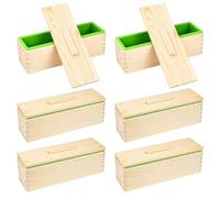 6 Pcs Rectangular Silicone Soap Mold, 42 oz Soap Loaf Mould Wooden Box with Lid, Flexible Silicone Soap Molds Tool for DIY Making Candle Soap Supplies, Green