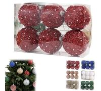 6 Pcs Red Christmas Ball Ornaments, 3.15 Inch Glitter Sequin Foam Ornaments Hanging Christmas Tree Ball Decorations Indoor Outdoor for Xmas Wedding Party Holiday Decor (1 Set)