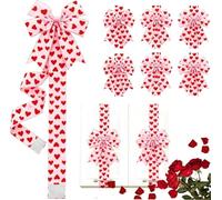 6 Pcs Red Hearts Valentines Cabinet Bows, Valentines Cabinet Ribbon Bows for Window & Kitchen Decorations, Valentine's Day Party Supplies (Colour #1)