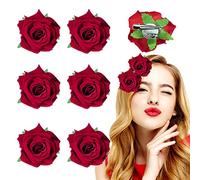 6 PCS Red Rose Flower Hair Clip,Rose Flower Hair Accessories Brooches Wedding Hair Clip Flamenco Dancer for Women Girls