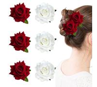 6 Pcs Red Roses Flower Alligator Hair Clips, Mexican Wine Red Rose Flowers Duckbill Hair Clips, Mexican Hairs Rosen Barrettes, Rosen Boho Hairs Clip for Lady Girls Wedding Party Dance
