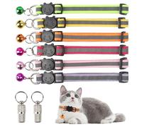 6 Pcs Reflective Kitten Collars, Safe Quick Release Cat Collars, Adjustable Cat Collars with Bell, Reflective Cat Collar with 2 Name Tag, Anti-Lost Cat Collar for Outdoor Indoor