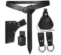 6 PCS Renaissance Costume Belt Pouch Dagger Sword Frog Skirt Hiking Viking Horn Belt Holster Medieval Festival Accessories (Black C)
