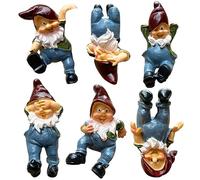 6 Pcs Resin Hanging Gnome Figurines Flower Pot and Vase Hugger Garden Gnome Statues Terrarium Edge Decor Miniature Planter Pot Hanger Ornaments for Garden, Yard, Balcony