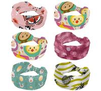 6 PCS Retro Cartoon Animal Monkey Sheep Rabbit Women's Headband, Wide Hairband, Elastic Non-Slip Headband, Twist Knotted Sport Workout Head Wrap, Hair Accessories