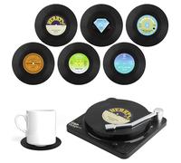 6 PCS Retro CD Record Coasters, Vinyl Record Music Non-Slip Drinks Coasters Cup Mat with Holder Round for Coffee Tea Beer Mug Wine Glass Home and Bar Decor Idea Lovers and Birthday Gift