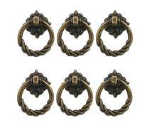 6 PCS Retro Vintage Cabinet Door Handle Pulls Antique Copper Cupboard Ring Handles Chinese Brass Drawer Pulls Furniture Decor