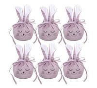 6 PCS Reusable Bunny Drawstring Bag, Velvet Hunt Candy TreatGift with Ear, Easter Packaging Tote Basket, Carrot Egg Goody Decoration, for SweetBiscuit Chocolate Snack Party Festival Supplies
