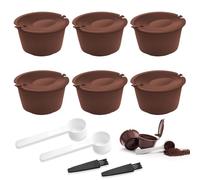 6 PCS Reusable Coffee Capsule for Dolce Gusto Coffee Machine, Machines Coffee Pod Refillable Coffee Filter Cups for Dolce Gusto Mini Me/Piccolo BPA Free with 2 Plastic Spoon and 2 Brush(Brown)