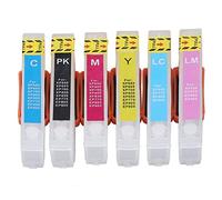 6 Pcs Reusable Ink Cartridge Set with Black Cyan Magenta Yellow Light Cyan Light Magenta, Refillable Printer Inkjet Cartridge Replacement for Home Office Printing (T2431/T2432/T2433/T2434/T2435/T2436)