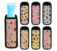 6 PCS Reusable Neoprene Ice Pop Sleeves, Cupcake Ice Cream & Popsicle Printed Popsicle Holders, No Drip Anti-Freezing Washable Durable for Frozen Yogurt Tubes, Kids Adults Party Supplies