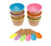 6 Pcs Reusable Plastic Ice Cream Bowl with Spoons Stackable Dessert Bowls Ice Cream Cup Set Kids Candy Color Salad Tubs Cute Dessert Container Holder for Fruit, Food, Family, Camping, Party(6 sets)