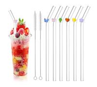 6 PCS Reusable Straw with 2 Cleaning Brushes, Eco Friendly Bent Straws Reusable Glass Straws Drinking for for Smoothie, Milk, Cocktail,Juice (20cm)