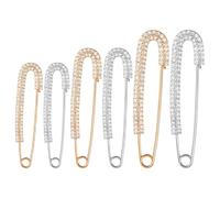 6 Pcs Rhinestone Safety Pins, 3 Size Gold and Silver Decorative Safety Pins for Skirts, Sweaters, Scarves, Lapel Hats, Suit Jackets, Accessories