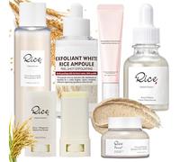 6 PCS Rice Skin Care Set, Korean Skincare Set, Peel Shot Glow Rice Ampoule, Rice & Honey Mask, Rice Milk Toner, Serum, Ginseng Eye Cream, Sunscreen Stick, Luxury Gifts for Women,Teenage Girls Gift