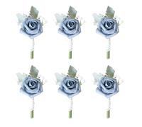 6 PCS Rose Wedding Boutonniere, Boutonnieres And Corsage Flowers Set, Artificial Wedding Prom Banquet Flowers Decor With Pin&Clip For Groom Men Bridal Women Suit Dress,Dark Blue