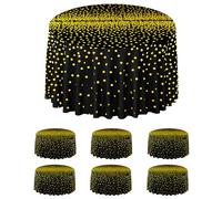 6 Pcs Round Dot Tablecloth 213cm Plastic Table Cover Black and Gold Dots Confetti Tablecloths for Graduation Grad Wedding Bridal Shower Easter Birthday Party Decor