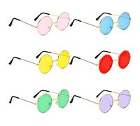 6 Pcs Round Glasses Metal Frame Retro Hippie Style Multicolor Sunglasses, Christmas Party Glasses, John's 60s Style Glasses Accessories, Yellow Lens Glasses for Men Women (Gold Frame)