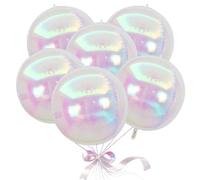 6 Pcs Round Inflating Foil Balloons, Giant 4D Clear Ball Balloon 22 Inch Iridescent Mylar balloons for Wedding, Baby, Parties, Birthdays Decorations