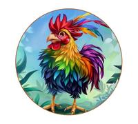 6 Pcs Round Microfiber Leather Coasters, Restaurant Decor Coaster Set, Abstract Rooster Print Coffee Table Mats for Most Cups