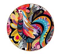 6 Pcs Round Microfiber Leather Coasters, Restaurant Decor Coaster Set, Abstract Rooster Print Coffee Table Mats for Most Cups
