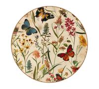 6 Pcs Round Microfiber Leather Coasters, Restaurant Decor Coaster Set, Botanical Butterflies Wildflowers Print Coffee Table Mats for Most Cups