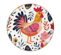 6 Pcs Round Microfiber Leather Coasters, Restaurant Decor Coaster Set, Colorful Rooster Print Coffee Table Mats for Most Cups