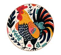 6 Pcs Round Microfiber Leather Coasters, Restaurant Decor Coaster Set, Colorful Rooster Print Coffee Table Mats for Most Cups