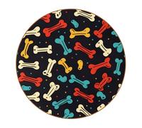 6 Pcs Round Microfiber Leather Coasters, Restaurant Decor Coaster Set, Dog Bones Color Print Coffee Table Mats for Most Cups