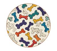 6 Pcs Round Microfiber Leather Coasters, Restaurant Decor Coaster Set, Dog Bones Print Coffee Table Mats for Most Cups