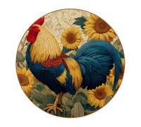 6 Pcs Round Microfiber Leather Coasters, Restaurant Decor Coaster Set, Farmhouse Rooster Print Coffee Table Mats for Most Cups
