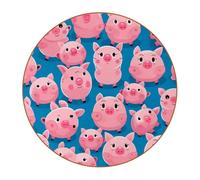 6 Pcs Round Microfiber Leather Coasters, Restaurant Decor Coaster Set, Pink Pig Cute Pattern Print Coffee Table Mats for Most Cups