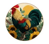 6 Pcs Round Microfiber Leather Coasters, Restaurant Decor Coaster Set, Rooster Print Coffee Table Mats for Most Cups