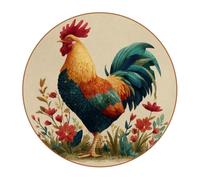 6 Pcs Round Microfiber Leather Coasters, Restaurant Decor Coaster Set, Rooster Print Coffee Table Mats for Most Cups