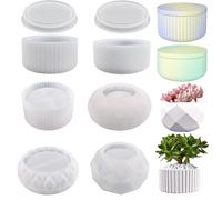 6 Pcs Round Resin Moulds with Lid Set, Epoxy Resin Moulds with Resin Potting Moulds in Different Patterns, Decorative Mould for Resin, Silicone Casting Mould for DIY Crafts Decoration