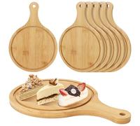6 Pcs Round Wood Chopping Boards for Kitchen 9.65 Inch Charcuterie Cheese Board with Handle Wood Serving Plate Tray for Pizza Meat Bread Fruits Vegetables