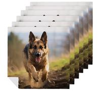 6 PCS Running German Shepherd Dog Cloth Napkins 18.7"x18.7"- Single-Sided Print, Soft & Reusable Napkins for Elegant Dining, Wedding, Party, Restaurant Decor