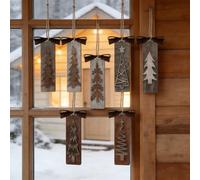 6 Pcs Rustic Christmas Wooden Ornaments for Tree, Gray and Brown Wood Christmas Tree Decorations 5.1 x 1.8in Winter Xmas Pendants Wood Slices for DIY Crafts Christmas Decorations (Brown)