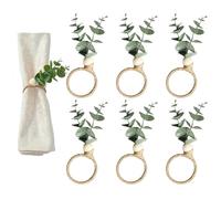 6 Pcs Rustic Farmhouse Napkin Rings, Green Boho Eucalyptus Leaf with Wooden Beads, Table Decor for Spring Fall Banquet Easter Thanksgiving Christmas Wedding