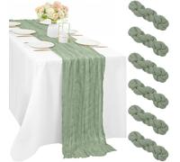 6 Pcs Sage Green Cheesecloth Table Runner 10FT Runner for Tables 35 x 120 Inches Long Gauze Boho Fabric Table Runner Decoration Rustic Sheer Runner for Wedding Birthday Baby Shower Party (Sage Green)