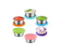 6 Pcs Salad Dressing Container - with Lids 1.6oz Reusable Stainless Steel Sauce Cups, Leakproof Silicone Lids for Bento Box, Picnic